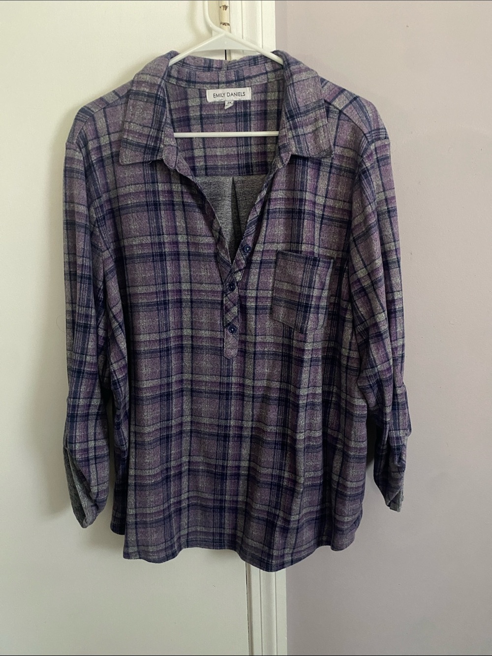 Purple Plaid Button-Neck Women's Top